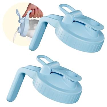 Imagem de Pacote com 2 tampas de frasco de vidro de boca larga com vedação à prova de vazamento, tampa de bico de vidro com tampa e alça, tampas de conservas de plástico para leite, salada, molho, garrafa de