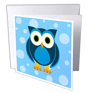 Imagem de 3dRose Coruja azul fofa em fundo azul claro - Cartões comemorativos, 15 x 15 cm, conjunto de 12 (gc_6312_2)