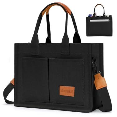 Imagem de Bolsa de lona feminina com bolsos, bolsa transversal, bolsas de ombro, bolsas de trabalho casuais, bolsa de mão, Preto, Large, Sacolas de lona