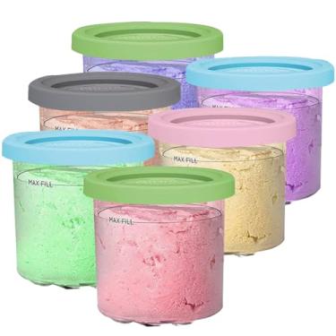 Imagem de AULKZIOV Recipientes de 6 pacotes de creami pint substitutos para ninja creami pints, recipientes de sorvete de 16 onças compatíveis com nc301 nc300 nc299amz nc290 series sorveteira, sem bpa