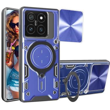 Imagem de Ephoou Capa protetora para Xiaomi 14 T Pro 5G de 6,7 polegadas com suporte de anel magnético, capa resistente à prova de choque de grau militar resistente com capa de lente de câmera deslizante para