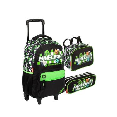 Imagem de Kit Mochila Rodas Minecraft Lancheira Estojo Duplo Escolar