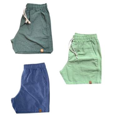 Imagem de Kit 3 Shorts Mauricinho Fio Tinto Linho 3 Bolsos - C&C, Vd militar, Vd