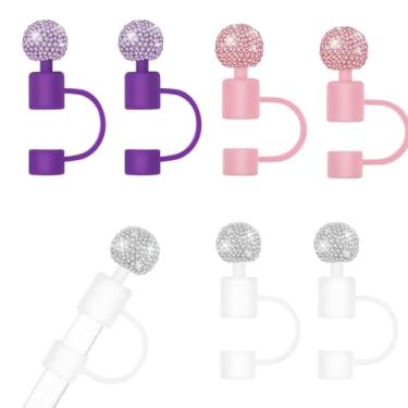 Imagem de Veseek Topo de canudo Bling Tumbler 6 peças de tampa de canudos de diamante fofos para copo Stanley tampas de canudos de silicone capas para garrafa de água Stanley acessórios para canudos
