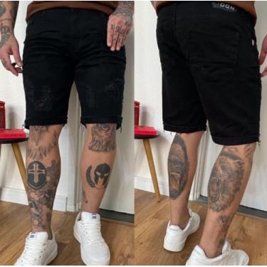 Imagem de Bermuda masculina preta destroyed jeans premium dgn, 40