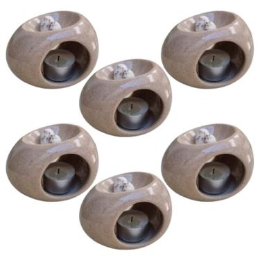 Imagem de Kit 6 Difusor Rechaud Cerâmica Oval Para Óleos Essenciais e Wax Melts Areia