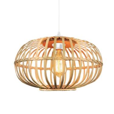 Imagem de Lustre Pendente Luminária Bambu Design Asiático Rústico Para Varanda -