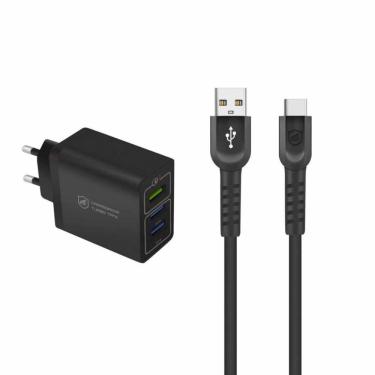 Imagem de Kit Carregador Triplo Turbo e Cabo Dual Shock Tipo C - Gshield