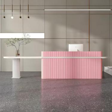 Imagem de Recepção moderna para balcão de recepção, balcão de varejo com gaveta com trava, sem necessidade de montagem, logotipo personalizável, mesa de escritório com armazenamento, mesa de exibição para salão
