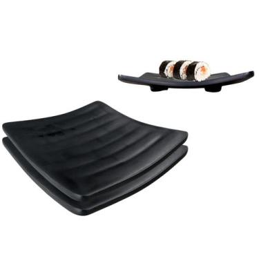 Imagem de 2 Pratos Oriental 14cm Quadrado Melamina Preto Japones - Best
