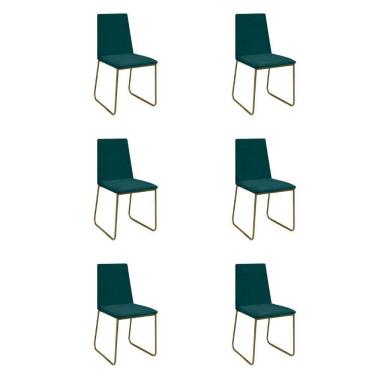 Imagem de Kit 6 Cadeiras De Jantar Cozinha Industrial Lexa Veludo Élpis Móveis Verde Dourada