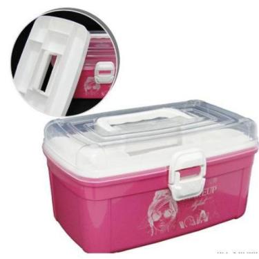 Imagem de Maleta frasqueira de plastico com bandeja p/ maquiagem makeup - zein