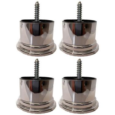 Imagem de Kit 4 Pés Plástico Cromado Redondo Rosqueável 4 cm P01 Sofá Poltrona -