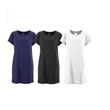 Imagem de Kit com 03 Vestidos Camisetão Feminino Mulheres Alta Qualidade Super E