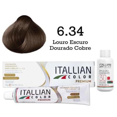 Imagem de Kit Coloração Itallian Color 6.34 Louro Escuro Dourado Cobre + Oxi 30