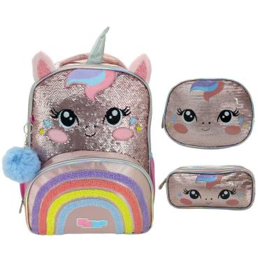 Imagem de Kit Mochila Escolar + Lancheira + Estojo 998 Infantil-Feminino