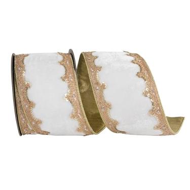 Imagem de Reliant Ribbon Fita de veludo de pelúcia com fio para aparar vieiras de lantejoulas, branca