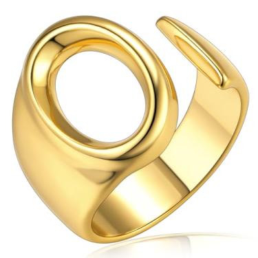 Imagem de Anéis de declaração femininos ajustáveis dourados com inicial dourada dourada dourada em prata personalizada em negrito | Anéis de alfabeto aberto banhados a ouro 18K | Letra A a Z