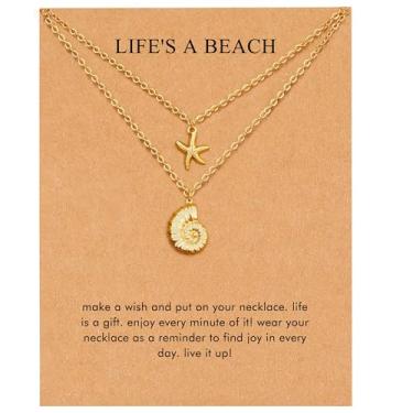 Imagem de Colar em camadas para mulheres, ouro delicado 14K, olho turco, estrelas do sol, lua, estrela-do-mar, colar com pingente gargantilha para presentes de melhores amigas, aniversário, ação de graças,