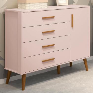 Imagem de Cômoda Infantil Isis 1 Porta e 4 Gavetas - Reller Móveis Rosa