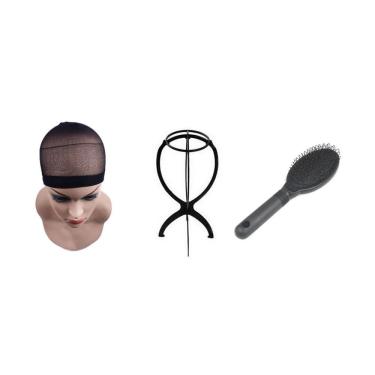 Imagem de Kit Preto/Escova + Wig Cap + Suporte Para Peruca Front Lace