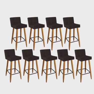 Imagem de Kit 09 Banqueta Alta Lucy Com Encosto Cozinha Bar Balcão Bistrô Pé Palito Castanho Suede Marrom - Ahz Móveis