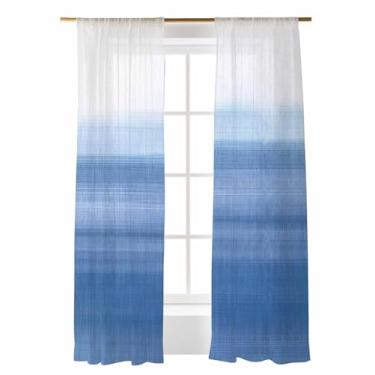 Imagem de Cortinas transparentes azuis e brancas 213 cm de comprimento, conjunto com 2 painéis, arte abstrata, gradiente, cortinas e cortinas com filtro de luz rústica, bolso de haste, cortina de painel de