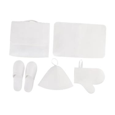Imagem de WeiLaiKeQi Sauna Hat Set Bathroom Sauna Kit pendurada com luva sauna mana tapa de banho russo para o banho de banho chuveiro spa interno, Branco
