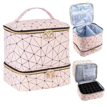 Imagem de BELEFU Bolsa organizadora de esmalte de camada com alça, estojo organizador de esmalte de viagem, estojo de transporte, kit de armazenamento para 30 garrafas, luminária de unhas e ferramentas de