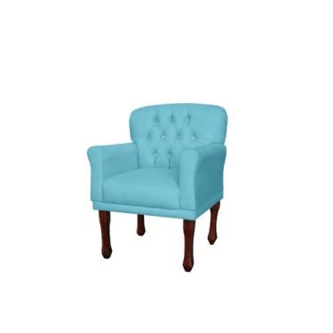 Imagem de Poltrona Decorativa Ester Suede Azul Turquesa Pés Madeira Ms Decor - M
