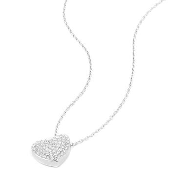 Imagem de Fossil Colar com pingente de aço inoxidável Sadie Glitz Heart feminino, cor: prata (modelo: JF04674040), Length: 450mm, Width: 11.9mm, Aço inoxidável, Sem Pedra Preciosa