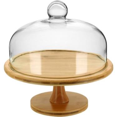 Imagem de PRATO BOLO COM PÉ TAMPA VIDRO BAMBU 29x29x29cm NATURAL