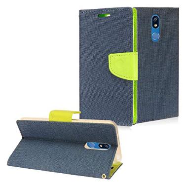 Imagem de Z-GEN - Compatível com LG K40, Harmony 3, Xpression Plus 2 (2019) LM-X420, LG Solo LTE L423DL - Capa de telefone tipo carteira flip de tecido jeans - CT5 verde/azul escuro