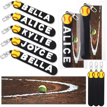 Imagem de Landical 6 conjuntos de chaveiros personalizados de softball, etiquetas de bagagem, etiquetas de nome de garrafa de água, etiqueta esportiva, presente de Páscoa, com adesivo de carta de espuma faça