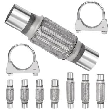Imagem de Swpeet 3 Peças De Tubo Flexível Escape 2 X 6 Polegadas Com Kit Braçadeira Em U Polegadas, Aço Inoxidável Trança Dupla, Ideal Para Serviços Pesados E Carros