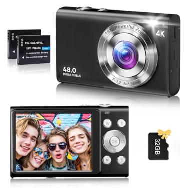 Imagem de FJFJOPK Câmera Digital, Câmera De Vlog 4K Para Youtube, Foco Automático, Câmeras Uhd De 48 Mp Para Fotografia Com Antivibração, Zoom Digital De 16X, Câmera Digital Aponte E Dispare Com Cartão De 32