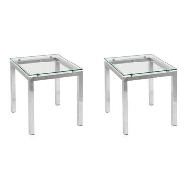 Imagem de Conjunto com 2 Mesas Laterais Quadradas Cromada e Tampo de Vidro Incolor