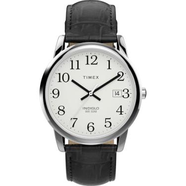 Imagem de Timex Relógio masculino Easy Reader 35 mm - pulseira preta, mostrador branco, caixa prateada, Preto