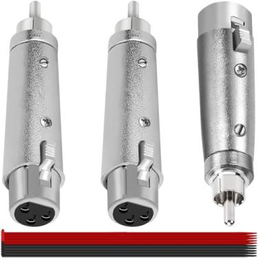 Imagem de MKBKLLJY 3 peças RCA macho para adaptador XLR fêmea de 3 pinos conector conector de acoplador de troca de gênero de áudio caixa de metal de liga de zinco prata com abraçadeira de cabo, compatível com