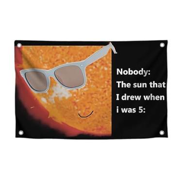 Imagem de Bandeira de meme de sol com citação "Nobody: The Sun That I Drew When I Was 12.7 cm com quatro ilhós de latão - Banner dormitório faculdade para decoração de festa - Banner de tapeçaria para decoração