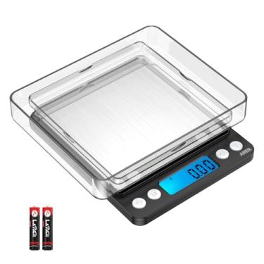 Imagem de AMIR Escala de cozinha digital, escala de 500 g/0,01 g de minibolsos, escala de alimentos para cozinhar com visor LCD retroiluminado, 2 bandejas, 6 unidades, desligamento automático, tara, função PCS, aço inoxidável, bateria incluída