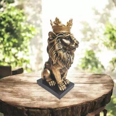 Imagem de Estatueta Leao com coroa na Base Rei Decoração De Resina - HP Decor