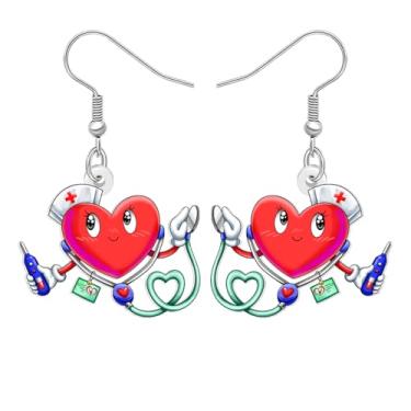 Imagem de DALANE Brincos de acrílico engraçados com pingente de enfermeira, brincos de coração fofos pendurados em enfermagem, graduação, apreciação, joias, presentes de enfermeira para mulheres, acessórios