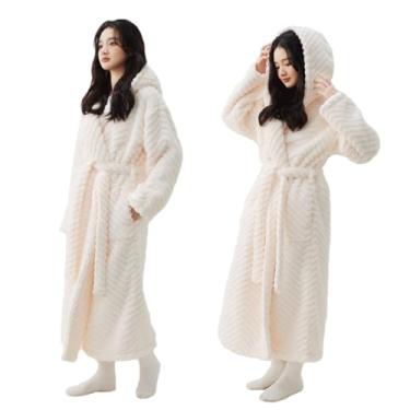 Imagem de LVTFCO Roupão de casal jacquard com capuz acolchoado e engrossado com uma longa seção de pijama de flanela, branco-2GG