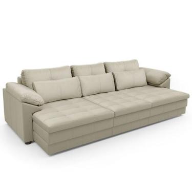 Imagem de Sofá Retrátil Para Sala de Estar 3 Lugares 257cm Riza S03 Couro Bege P