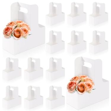 Imagem de Bakbania Porta-copos de 2 copos com alça, pacote com 40 porta-copos de papelão, caixas de embalagem floral retangulares, sacos de presente de flores para suporte de bebidas quentes e frias, entrega de