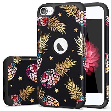 Imagem de Capa para iPod Touch 5, capa para iPod Touch 6, abacaxi, abacaxi floral Fingic, capa ultrafina, capa rígida, policarbonato, borracha macia, antiarranhões, à prova de choque, capa protetora para Apple iPod Touch 5 6ª geração, T049-03 Black