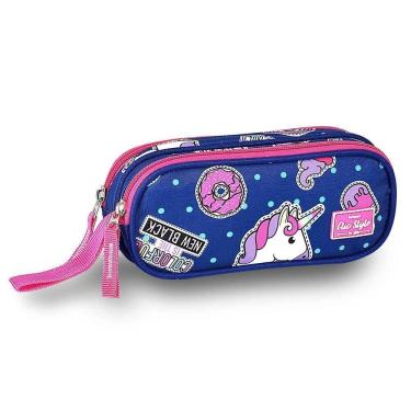 Imagem de Estojo Unicornio 2 Repartições Escolar Cores 09x06x21
