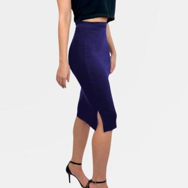 Imagem de Saia Midi Lápis Social Canelada Cintura Alta Executiva - Yootime, GG, 