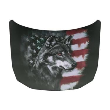 Imagem de Darisoco Capa de capô de carro Wolf American Tecidos elásticos de poliéster lavável adequado para SUV grandes e caminhonetes 39×59in